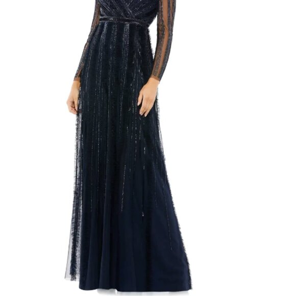 MAC DUGGAL 9145 ILLUSIONS A-LINE LONG SLEEVE MIDNIGHT GOWN 6 - Picture 3 of 7